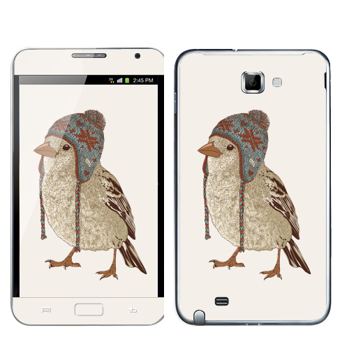 Наклейка на Телефон Samsung Galaxy Note Птица в шапке,  купить в Москве – интернет-магазин Allskins, 300 Лучших работ, пипстер, шапка, птицы, зима, новый год, коричневый, крутые животные
