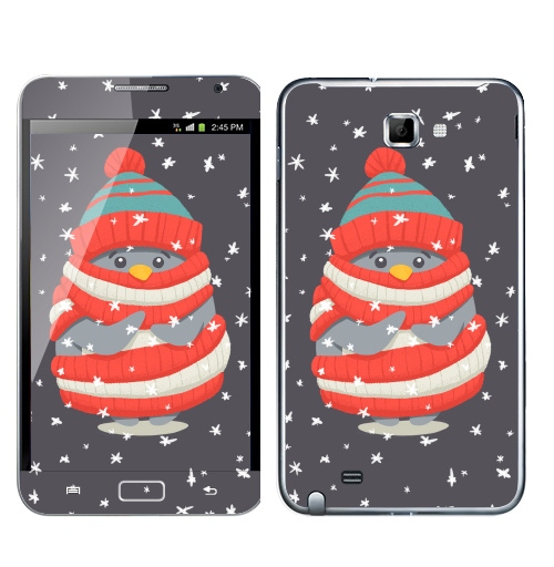 Наклейка на Телефон Samsung Galaxy Note Пингвин в шарфе и шапке,  купить в Москве – интернет-магазин Allskins, новый год, зима, лес, пингвин, снег, шапка, шарф, замерз