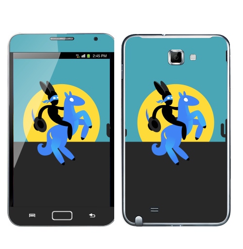 Наклейка на Телефон Samsung Galaxy Note Синийконь,  купить в Москве – интернет-магазин Allskins, черный, зорро, синий, лошадь, заяц