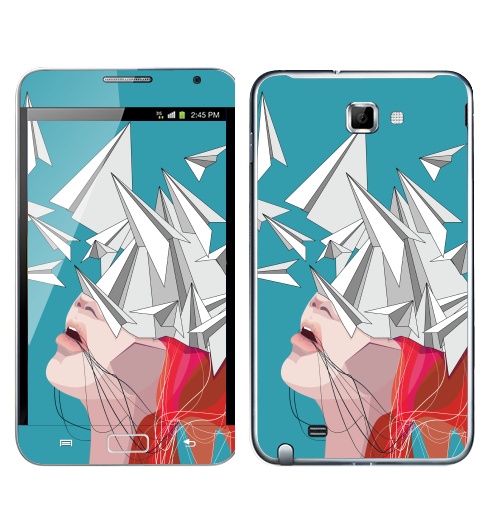 Наклейка на Телефон Samsung Galaxy Note Полёт мысли,  купить в Москве – интернет-магазин Allskins, белый, девушка, самолет, мозг, сказки, голубой