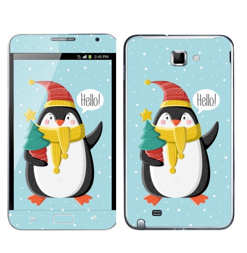 Наклейка на Телефон Samsung Galaxy Note Пингвин с ёлкой,  купить в Москве – интернет-магазин Allskins, шапка, снег, новый год, пингвин, детские