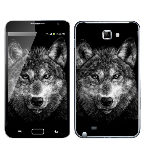 Наклейка на Телефон Samsung Galaxy Note Волчище,  купить в Москве – интернет-магазин Allskins, морда, животные, волк, полностьючерный, 300 Лучших работ