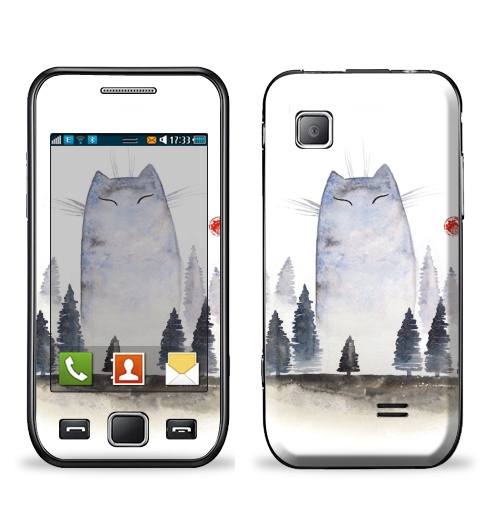 Наклейка на Телефон Samsung Wave (S5250) Кот туманный,  купить в Москве – интернет-магазин Allskins, акварель, туман, лес, кошка