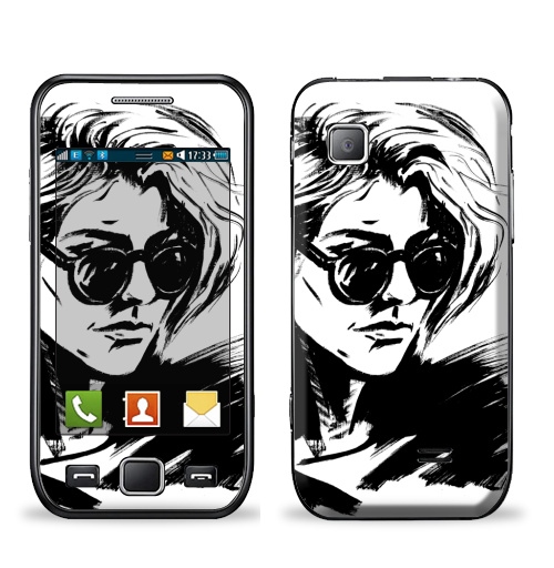 Наклейка на Телефон Samsung Wave (S5250) Блэк-н-уайт лэйди,  купить в Москве – интернет-магазин Allskins, черный, белый, девушка, волосы, очки