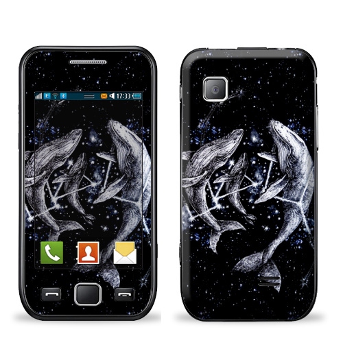 Наклейка на Телефон Samsung Wave (S5250) Межгалактические киты,  купить в Москве – интернет-магазин Allskins, полностьючерный, небо, животные, ночь, звезда, космос, киты
