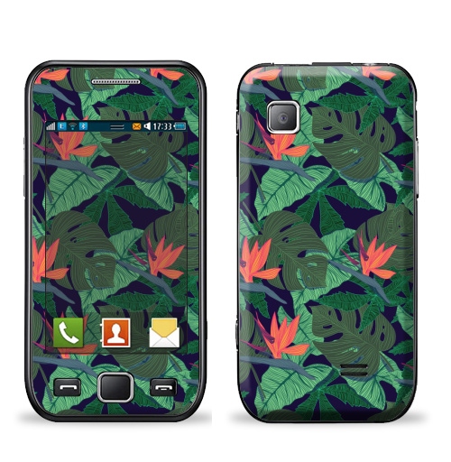 Наклейка на Телефон Samsung Wave (S5250) Тропический паттерн,  купить в Москве – интернет-магазин Allskins, сочный, монстера, птицы, рай, цветы, текстура, паттерн, джунгли, тропики