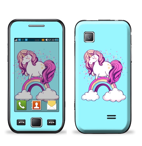 Наклейка на Телефон Samsung Wave (S5250) Единорог на радуге ,  купить в Москве – интернет-магазин Allskins, милые животные, единорог, радуга, конфетти, салют, магия, мило, лошадь, животные, детские