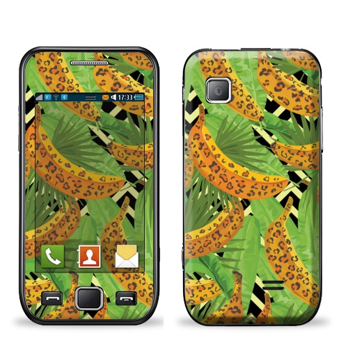 Наклейка на Телефон Samsung Wave (S5250) Паттерн с банами,  купить в Москве – интернет-магазин Allskins, зеленый, текстура, хищник, джунгли, листья, тропики, паттерн, леопард, банан