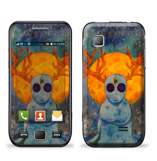 Наклейка на Телефон Samsung Wave (S5250) Дух,  купить в Москве – интернет-магазин Allskins, дух, привидение, олень, призрак, луна, желтое, голубой, космос, звезда