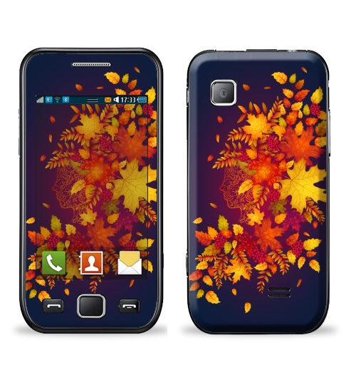 Наклейка на Телефон Samsung Wave (S5250) Дух осени,  купить в Москве – интернет-магазин Allskins, осень, листья, рыжий, девушка, рябина, деревья, природа, винтаж, лес