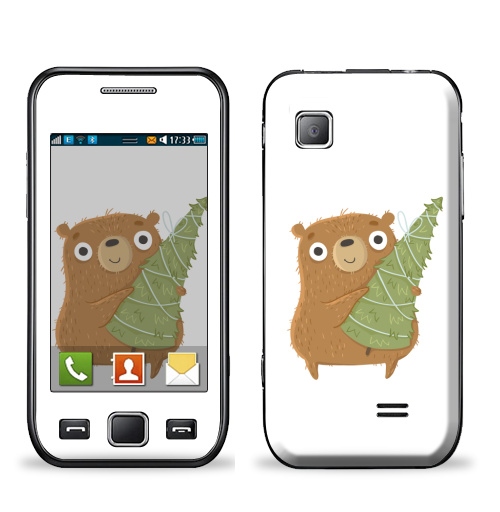 Наклейка на Телефон Samsung Wave (S5250) Новогодний Мишка,  купить в Москве – интернет-магазин Allskins, медведь, новый год, персонажи, детские