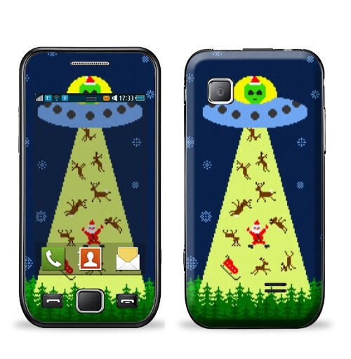 Наклейка на Телефон Samsung Wave (S5250) Похищение Санта Клауса,  купить в Москве – интернет-магазин Allskins, инопланетяне, космос, свитер, снег, олень, Санта_Клаус, новый год