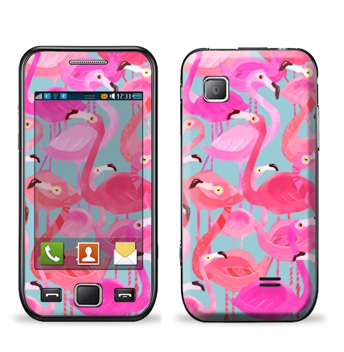 Наклейка на Телефон Samsung Wave (S5250) Фламинго Серый фон,  купить в Москве – интернет-магазин Allskins, мило, птицы, фламинго, розовый, фуксия, сердце, тропики, лето, текстура, фауна