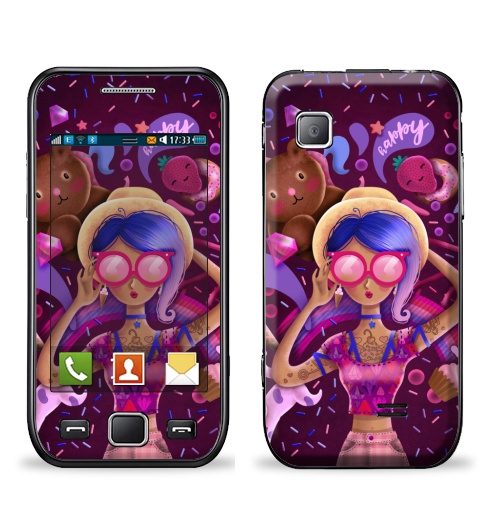Наклейка на Телефон Samsung Wave (S5250) Сладкий,  купить в Москве – интернет-магазин Allskins, сладости, татуировки, вкусный, мило, очки, девушка, розовый