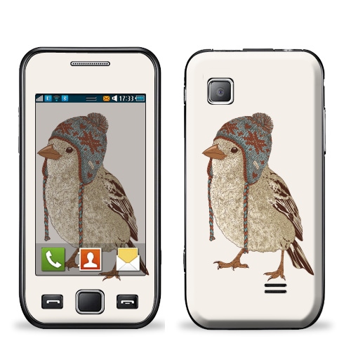Наклейка на Телефон Samsung Wave (S5250) Птица в шапке,  купить в Москве – интернет-магазин Allskins, 300 Лучших работ, пипстер, шапка, птицы, зима, новый год, коричневый, крутые животные