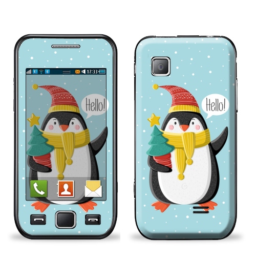 Наклейка на Телефон Samsung Wave (S5250) Пингвин с ёлкой,  купить в Москве – интернет-магазин Allskins, шапка, снег, новый год, пингвин, детские