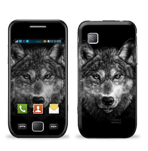 Наклейка на Телефон Samsung Wave (S5250) Волчище,  купить в Москве – интернет-магазин Allskins, морда, животные, волк, полностьючерный, 300 Лучших работ