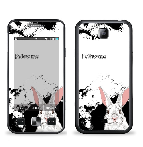 Наклейка на Телефон Samsung C6712 Star 2 Duos Следуй за белым кроликом,  купить в Москве – интернет-магазин Allskins, надписи на английском, заяц, белый, графика, надписи, черный, черно-белое, кролики, животные, зима