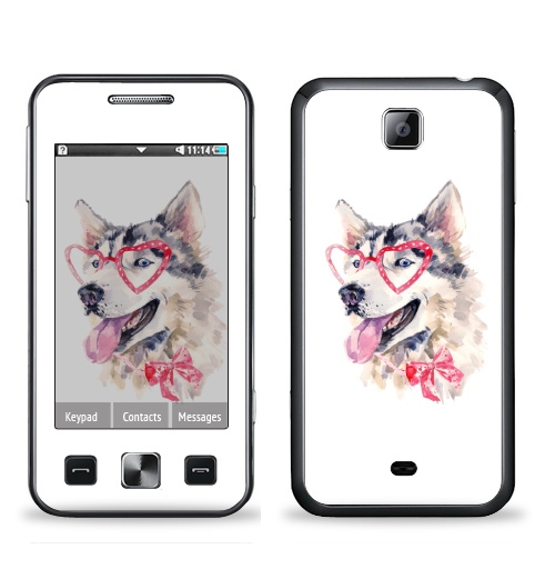 Наклейка на Телефон Samsung C6712 Star 2 Duos Модная собака,  купить в Москве – интернет-магазин Allskins, крутые животные, милые животные, мило, хаски, розовый, очки, акварель, собаки, детские