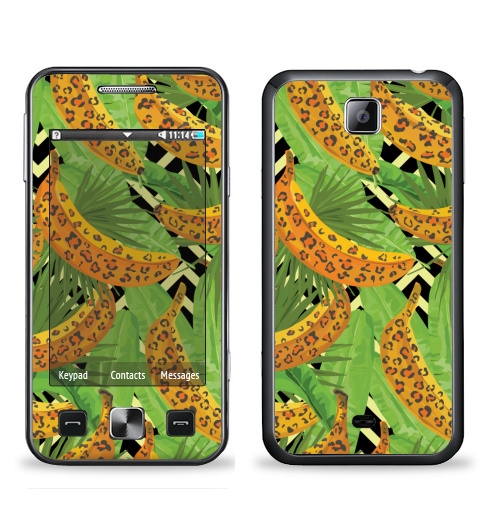 Наклейка на Телефон Samsung C6712 Star 2 Duos Паттерн с банами,  купить в Москве – интернет-магазин Allskins, зеленый, текстура, хищник, джунгли, листья, тропики, паттерн, леопард, банан