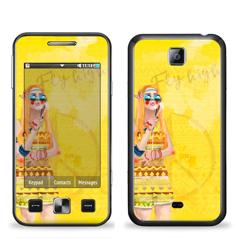 Наклейка на Телефон Samsung C6712 Star 2 Duos Девушка Хиппи,  купить в Москве – интернет-магазин Allskins, девушка, лето, желтый, оранжевый, хиппи, очки, рыжая, любовь, солнце