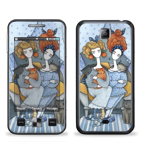 Наклейка на Телефон Samsung C6712 Star 2 Duos Подруги  два,  купить в Москве – интернет-магазин Allskins, подарки, животные, зверушки, кошка, рыжая, блондинка, подружки