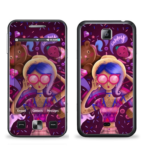 Наклейка на Телефон Samsung C6712 Star 2 Duos Сладкий,  купить в Москве – интернет-магазин Allskins, сладости, татуировки, вкусный, мило, очки, девушка, розовый
