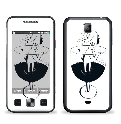 Наклейка на Телефон Samsung C6712 Star 2 Duos Винишко,  купить в Москве – интернет-магазин Allskins, черно-белое, девушка, графика, вино