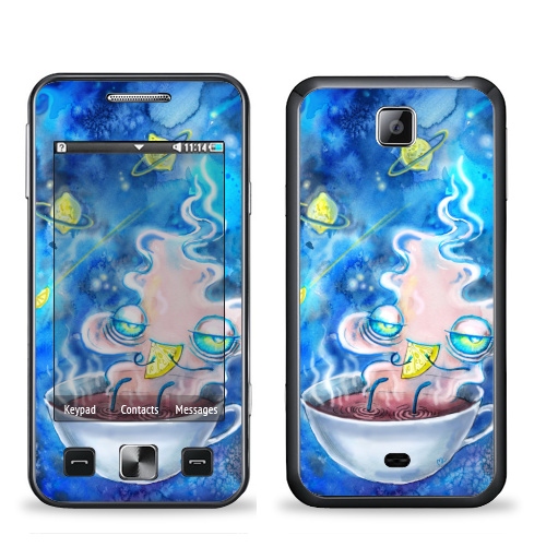 Наклейка на Телефон Samsung C6712 Star 2 Duos Чайная вселенная,  купить в Москве – интернет-магазин Allskins, иллюстация, акварель, кошка, чай и кофе, чайник, синий, фэнтези, магия, волшебные