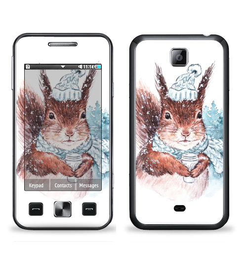 Наклейка на Телефон Samsung C6712 Star 2 Duos Зимняя белка,  купить в Москве – интернет-магазин Allskins, холод, мило, животные, новый год, зима, акварель, белка