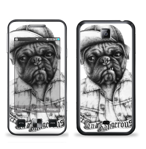 Наклейка на Телефон Samsung C6712 Star 2 Duos Опасный мопс,  купить в Москве – интернет-магазин Allskins, крутые животные, черное и белое, Мопс, собаки, мило, кепка, дерзкий, татуировки, оскал, черно-белое, хулиган