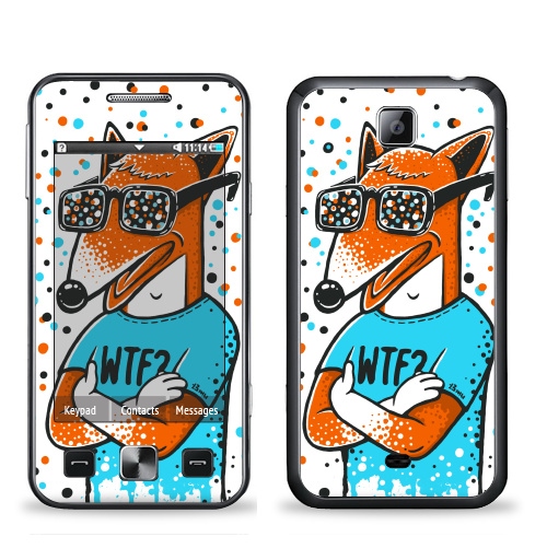 Наклейка на Телефон Samsung C6712 Star 2 Duos WTF?,  купить в Москве – интернет-магазин Allskins, милые животные, 300 Лучших работ, голубой, конфетти, очки, лиса, животные, оранжевый