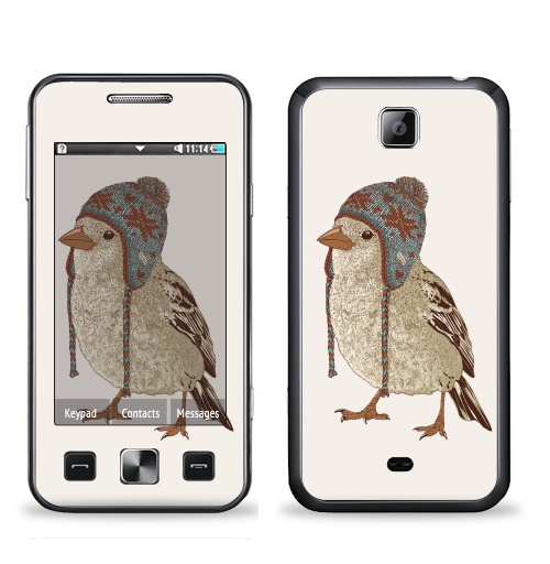 Наклейка на Телефон Samsung C6712 Star 2 Duos Птица в шапке,  купить в Москве – интернет-магазин Allskins, 300 Лучших работ, пипстер, шапка, птицы, зима, новый год, коричневый, крутые животные