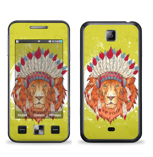 Наклейка на Телефон Samsung C6712 Star 2 Duos ВОЖДЬ ЗВЕРЕЙ,  купить в Москве – интернет-магазин Allskins, индеец, животные, лев, иллюстация, перья