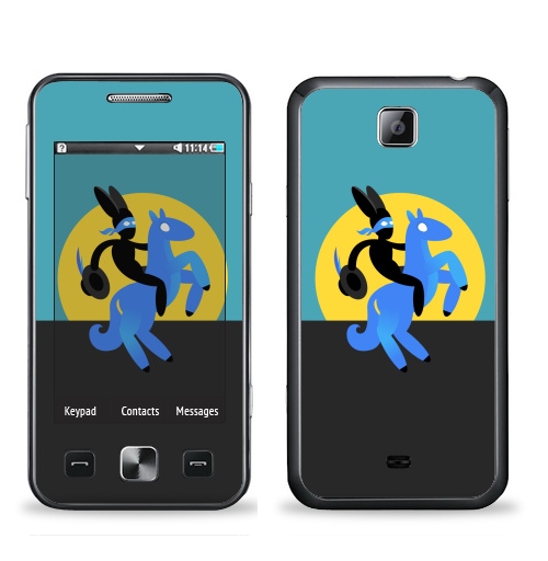 Наклейка на Телефон Samsung C6712 Star 2 Duos Синийконь,  купить в Москве – интернет-магазин Allskins, черный, зорро, синий, лошадь, заяц