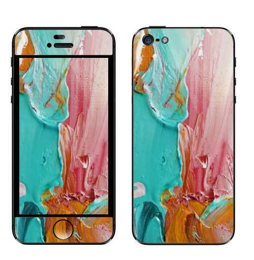 Наклейка на Телефон Apple iPhone 5 Импасто,  купить в Москве – интернет-магазин Allskins, плакат, живопись, импасто, розовый, голубой, ЗОЛОТОЙ, желтый, бирюзовый, белый