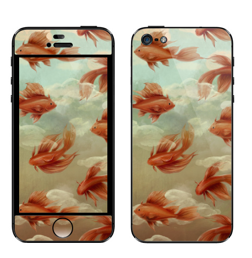 Наклейка на Телефон Apple iPhone 5 Красные рыбки,  купить в Москве – интернет-магазин Allskins, морская, рыба, паттерн, небо