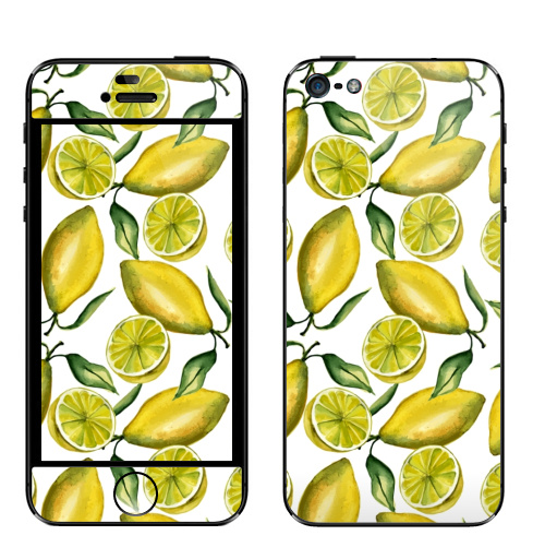 Наклейка на Телефон Apple iPhone 5 Лимоны,  купить в Москве – интернет-магазин Allskins, паттерн, желтый, фрукты, лимон