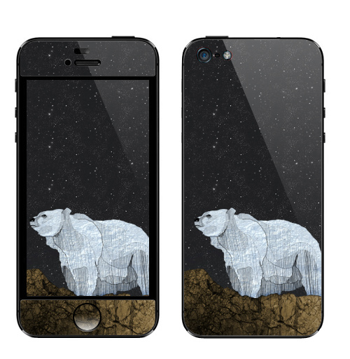 Наклейка на Телефон Apple iPhone 5 Мишка,  купить в Москве – интернет-магазин Allskins, крутые животные, луна, камни, горы, ночь, медведь