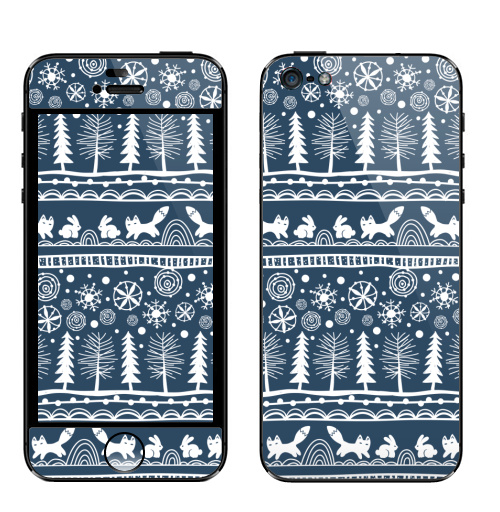 Наклейка на Телефон Apple iPhone 5 Зимний лес,  купить в Москве – интернет-магазин Allskins, зима, лиса, лес, деревья, заяц, забавный, паттерн, снег