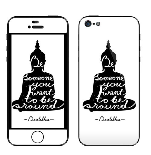 Наклейка на Телефон Apple iPhone 5 Мудрость Будды,  купить в Москве – интернет-магазин Allskins, надписи на английском, Лотос, Будда, силуэт, цитаты, йога, буддизм, надписи, черное и белое, святое
