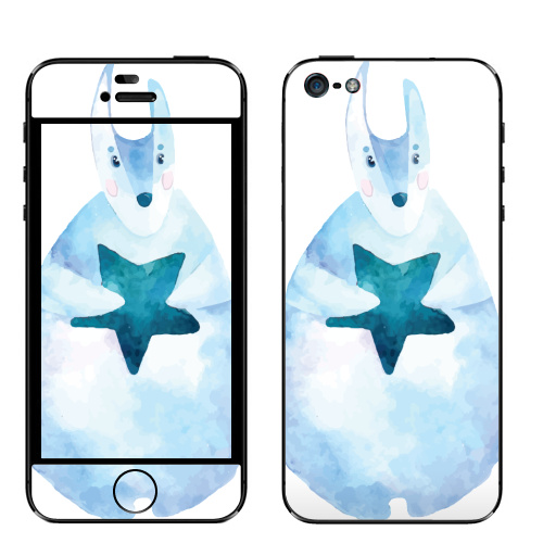 Наклейка на Телефон Apple iPhone 5 Заяц со звездочкой,  купить в Москве – интернет-магазин Allskins, заяц, звезда, святое, любовь, небо, снег, зима, магия