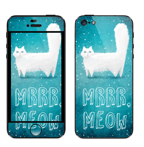 Наклейка на Телефон Apple iPhone 5 Снежный кот,  купить в Москве – интернет-магазин Allskins, крутые животные, снег, мило, кошка, мяу, пушистое, создание, смотрит, зима