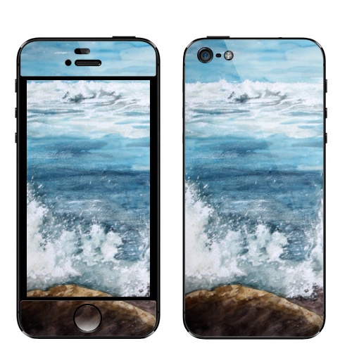 Наклейка на Телефон Apple iPhone 5 Танец пены морской,  купить в Москве – интернет-магазин Allskins, морская, волны, лето, брызги, синий, живопись, акварель