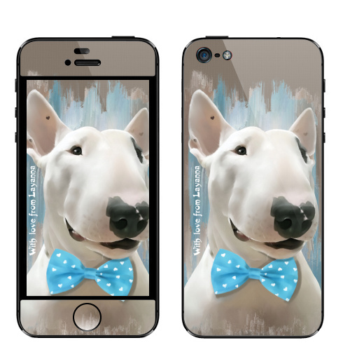 Наклейка на Телефон Apple iPhone 5 Истинный джентльмен,  купить в Москве – интернет-магазин Allskins, крутые животные, голубой, сердечки, сердце, любовь, бультерьер, питомец, животные, собаки