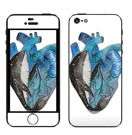 Наклейка на Телефон Apple iPhone 5 Космический кит,  купить в Москве – интернет-магазин Allskins, акварель, киты, сердце, космос, созвездие