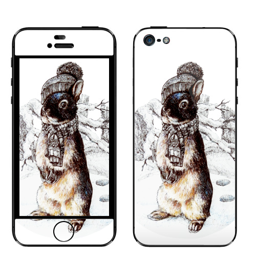 Наклейка на Телефон Apple iPhone 5 Зимний кроля,  купить в Москве – интернет-магазин Allskins, кролики, заяц, зима, животные, лес, снег