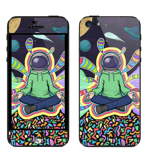 Наклейка на Телефон Apple iPhone 5 Духовный космонавт,  купить в Москве – интернет-магазин Allskins, йога, космос, психоделика, зеленый, фиолетовый