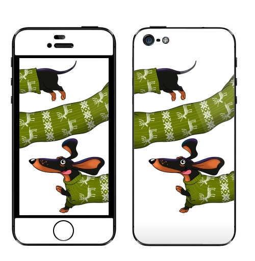 Наклейка на Телефон Apple iPhone 5 Весёлая такса,  купить в Москве – интернет-магазин Allskins, животные, свитер, собаки, такса