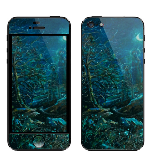 Наклейка на Телефон Apple iPhone 5 Ночные стражи,  купить в Москве – интернет-магазин Allskins, лес, дух, синий, страж, горы, камни, ночь
